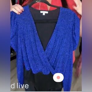 WHITE BIRCH Royal Blue Sparkly Long Sleeve Bodysuit BRAND NEW